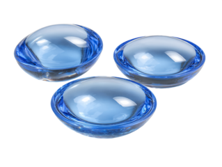 Three Translucent Blue Glass Beads on Transparent Background, PNG