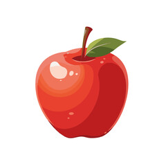 Red Apple Illustration with Leaf on White Background