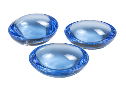 Three Translucent Blue Glass Beads on Transparent Background, PNG