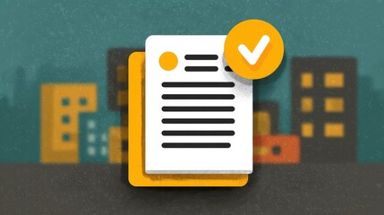 Business document with checkmark icon, symbolizing quality assurance, verification workflow, compliance control, and corporate document approval in business processes.