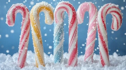 Festive Candy Canes in Snowy Winter Wonderland