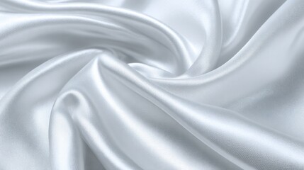 Fototapeta premium A smooth, white fabric reveals its luxurious texture and shine, capturing light in a soft, flowing manner. The delicate draping and ripples showcase its elegant appeal.