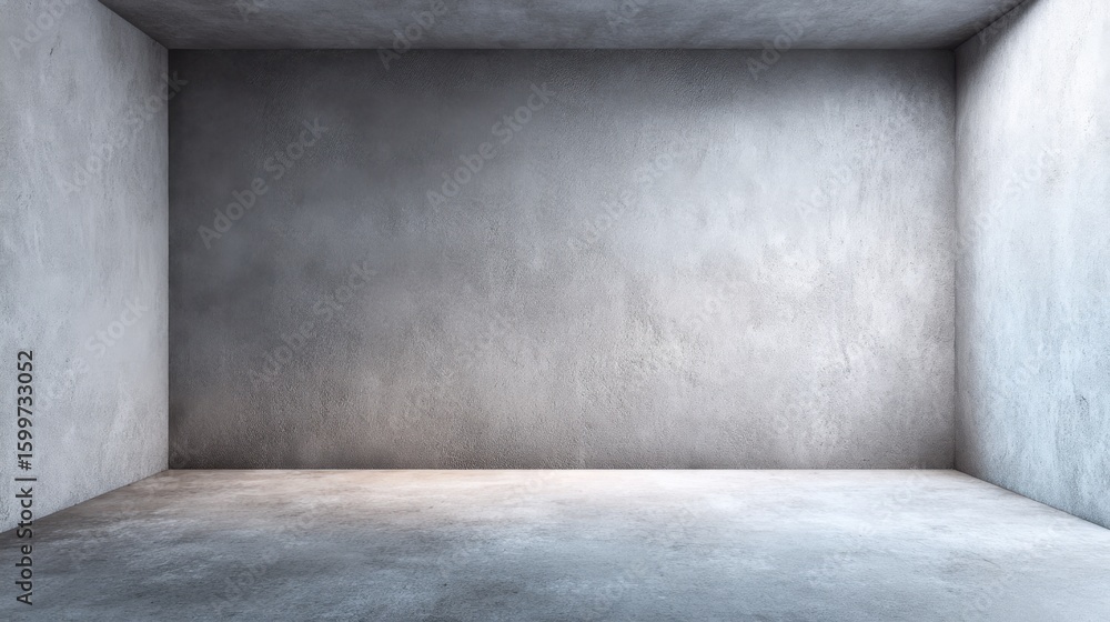 Aufkleber an expansive empty room features smooth concrete walls and a clean floor, creating a minimalist spac