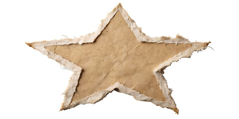 Fototapeta premium A torn and weathered cardboard star shape is isolated on a clean transparent background creating a vintage