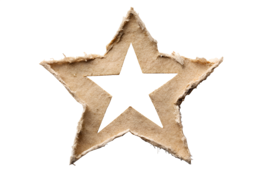 A starshaped frame made of torn brown paper is centered on a transparent background creating a rustic and textured - Powered by Adobe
