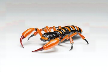 3D Render of Black and Orange Striped Scorpion on White Background