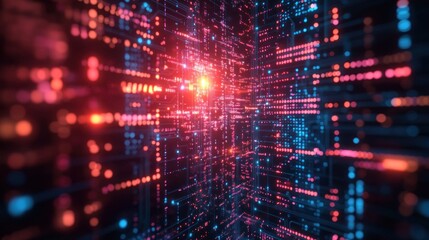 Digital data tunnel, glowing code