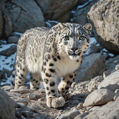 A closse up portrait of a snow leopard hunting, 4k+