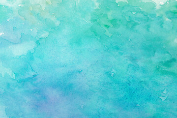 爽やかな青緑色の水彩背景　背景イラスト　テクスチャ素材	
