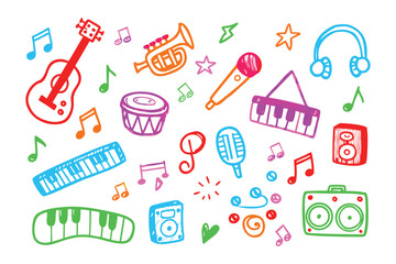 Melodic Symphony: A vibrant array of musical instruments and notes, meticulously sketched, dance across the frame, radiating an energy of melodic bliss and artistic charm. 