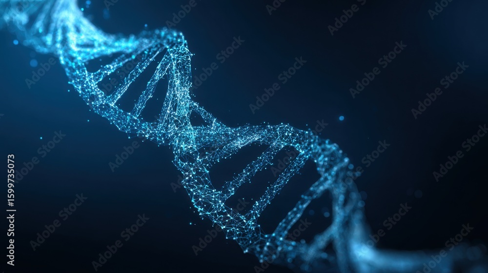 Poster the intricate double helix of dna is displayed in glowing blue particles, symbolizing the foundation