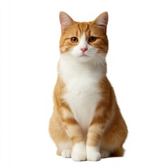 Obraz premium Charming Orange Cat with White Paws and Bright Eyes Sitting Elegantly on a White Background