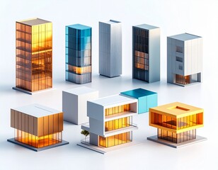 Miniature architectural models a cityscape of abstract designs