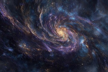 Spiral Galaxy With Bright Stars In Deep Space