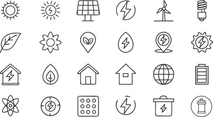 Renewable energy and nature icons solar wind