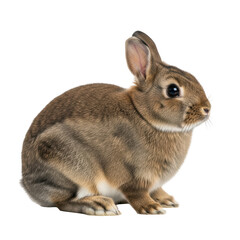 Obraz premium A charming brown domestic rabbit sits calmly, looking to the right. Ideal for themes of pets, nature, spring, or easter celebrations.