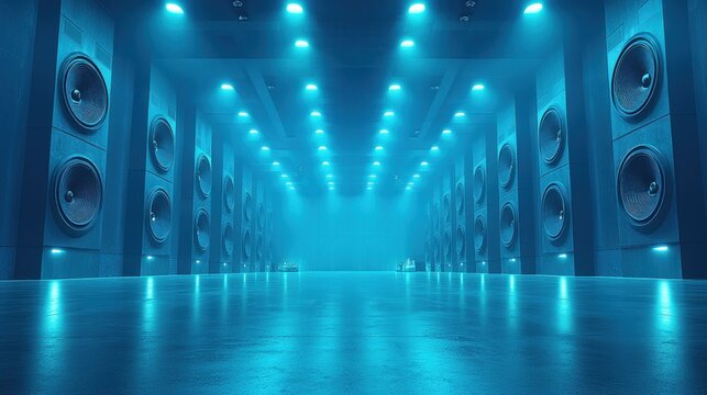 Neon Blue Soundscape: A Symphony of Speakers - Powered by Adobe