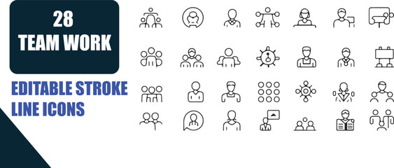 Teamwork editable stroke line icons vector