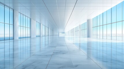 Empty modern office space with large windows