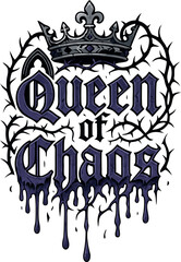 Queen of Chaos Gothic Crown Thorn Heart Tee Shirt