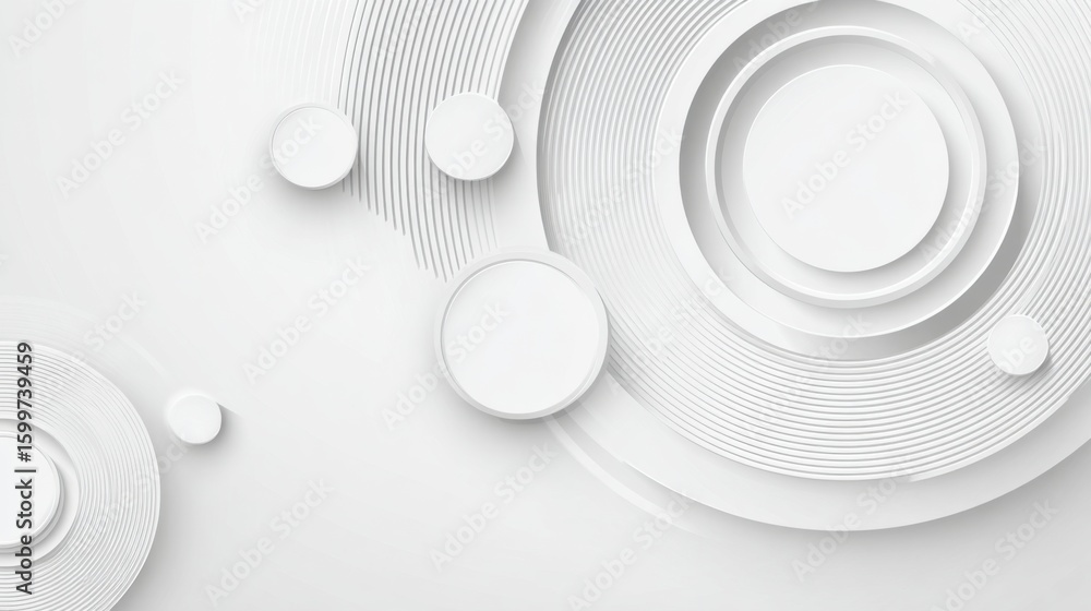 Poster layered white circles and curved lines create a contemporary, abstract design. the composition empha