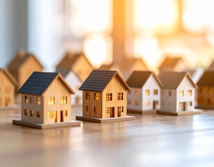 Miniature dwellings glisten in golden light