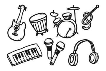 Musical Symphony: A collection of line art musical instruments creates a harmonious artistic composition, a visual celebration of the sonic arts.