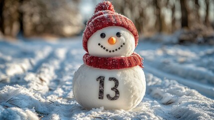 Snowy Day Delight: A Festive Snowman with Number 13
