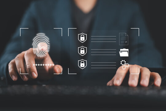 User authentication system with fingerprint scanning technology, biometrics, cybersecurity, information privacy encryption, secure internet access. Payment and financial transaction security system.