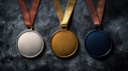 Minimalistic layout of gold, silver, and bronze medals on a bright, clean background, evoking achievement, ranking, and excellence with modern simplicity and high visual clarity.

