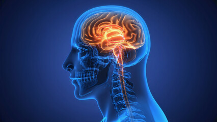Obraz premium Brain Anatomy and Neural Pathways: A detailed, medical illustration highlighting the intricate structure of the human brain and neural pathways, visualized with vibrant and informative detail.