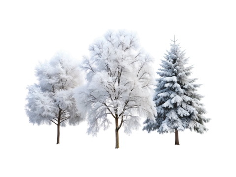 set of winter snowed trees png image on transparent background - Powered by Adobe