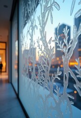 Fototapeta premium intricate icy patterns frosted glass creating luminous architectural detail, ornamentation, design, light, reflection, texture, transparency, shimmer