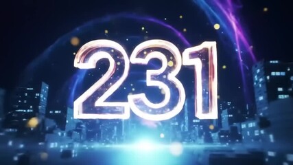 Futuristic cityscape with glowing numbers in the foreground, showcasing a vibrant night skyline - Powered by Adobe