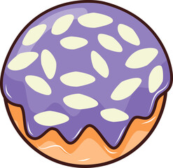 A donut icon with various icing and toppings, ideal for food-related design or digital use.