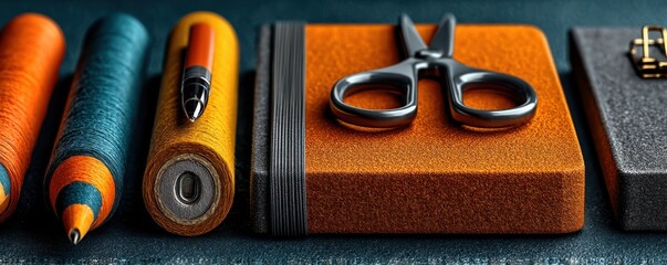 Neatly arranged vibrant stationery supplies in an artistic flat lay composition