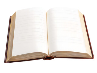 Open blank journal with brown leather cover and lined pages isolated on white or transparent png ideal for mockup