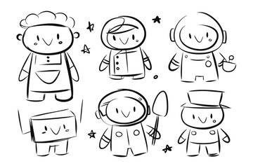 Childlike Sketches of Professions: Whimsical and adorable sketches of diverse professions come to life, each character showcasing the charm and playfulness of different careers.