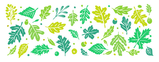 Doodle Green Leaves Clip Art Spring Leaf icon and Background tropical fresh wild and natural in vector	
