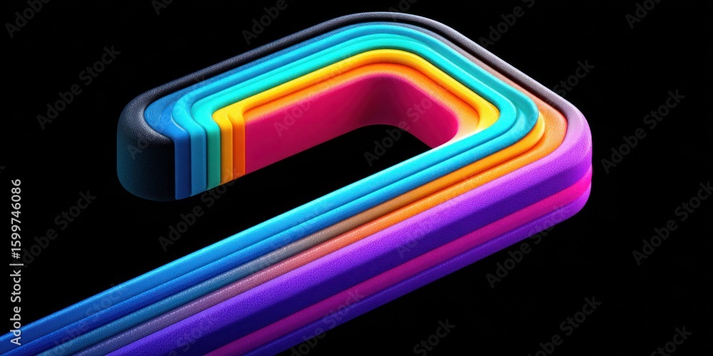 Poster multicolored layered abstract shape on black background.
