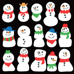 Cute Hand Drawn Snowman Characters Collection 01