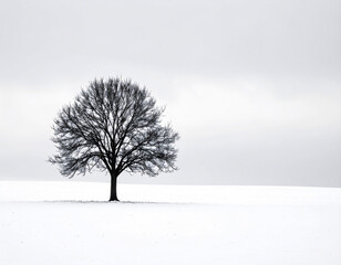 Fototapeta premium Lone Bare Tree in Monochrome Winter Landscape