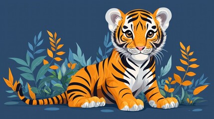 Adorable Tiger Cub Amidst Lush Foliage