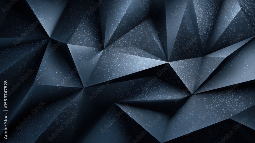 Poster intricate geometric shapes form a captivating texture in a dark environment, showcasing sharp angles