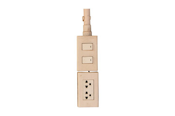 Box white electrical power switch off, on and plug energy with plastic pipe wiring isolated on cutout PNG or transparent background. Turning Off Light Switch. Electrical safety concept technology.