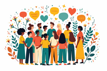 International Friendship Day 2025: Diverse Friends & Shared Hearts. A vibrant group of people from various backgrounds holding hands, celebrating unity and connection amidst floral elements.