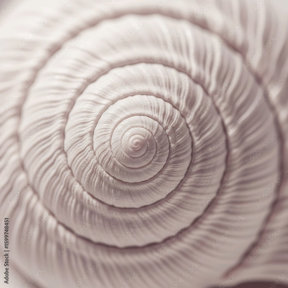 Poster close-up view of a spiraling seashell, showcasing intricate texture and delicate whorls.