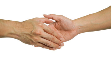 Businessman hands shaking hands isolated on white background,Athletes shaking hands before sports competition. Unity and teamwork concept.