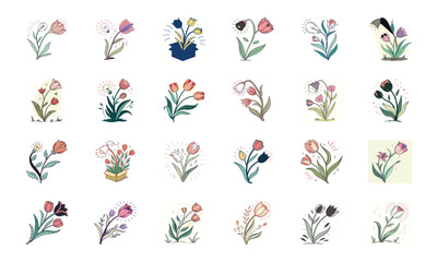 Elegant Black Silhouette Floral Designs: A Collection of Peony and Rose Botanical Vector Graphics for Tattoos, Logos, and Decorative Elements