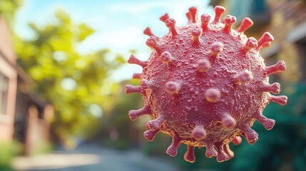 Coronavirus Pandemic: A microscopic view of the SARS-CoV-2 virus, a global health crisis.